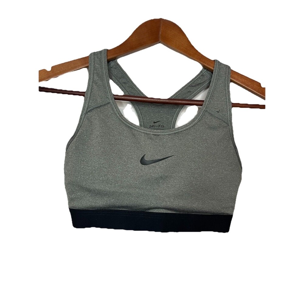 Nike Dri Fit Women's XS Gray Logo Sports Bra Racerback Padded Classic